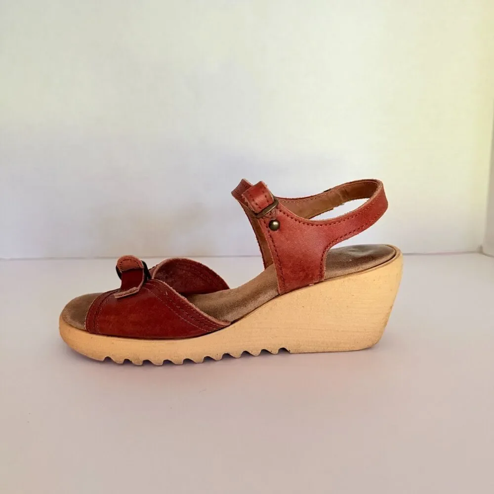 Morgan Quinn VTG 70s Platform Brown Leather Wedge Sandals 8.5 Ankle Strap Buckle - Picture 2 of 9